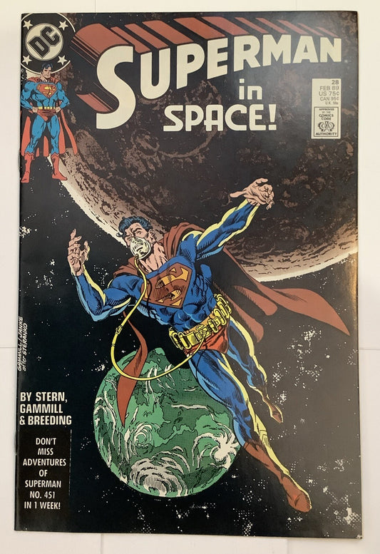 Superman #28 — DC Comics — February 1989 — Superman in Space cover — Direct Edition
