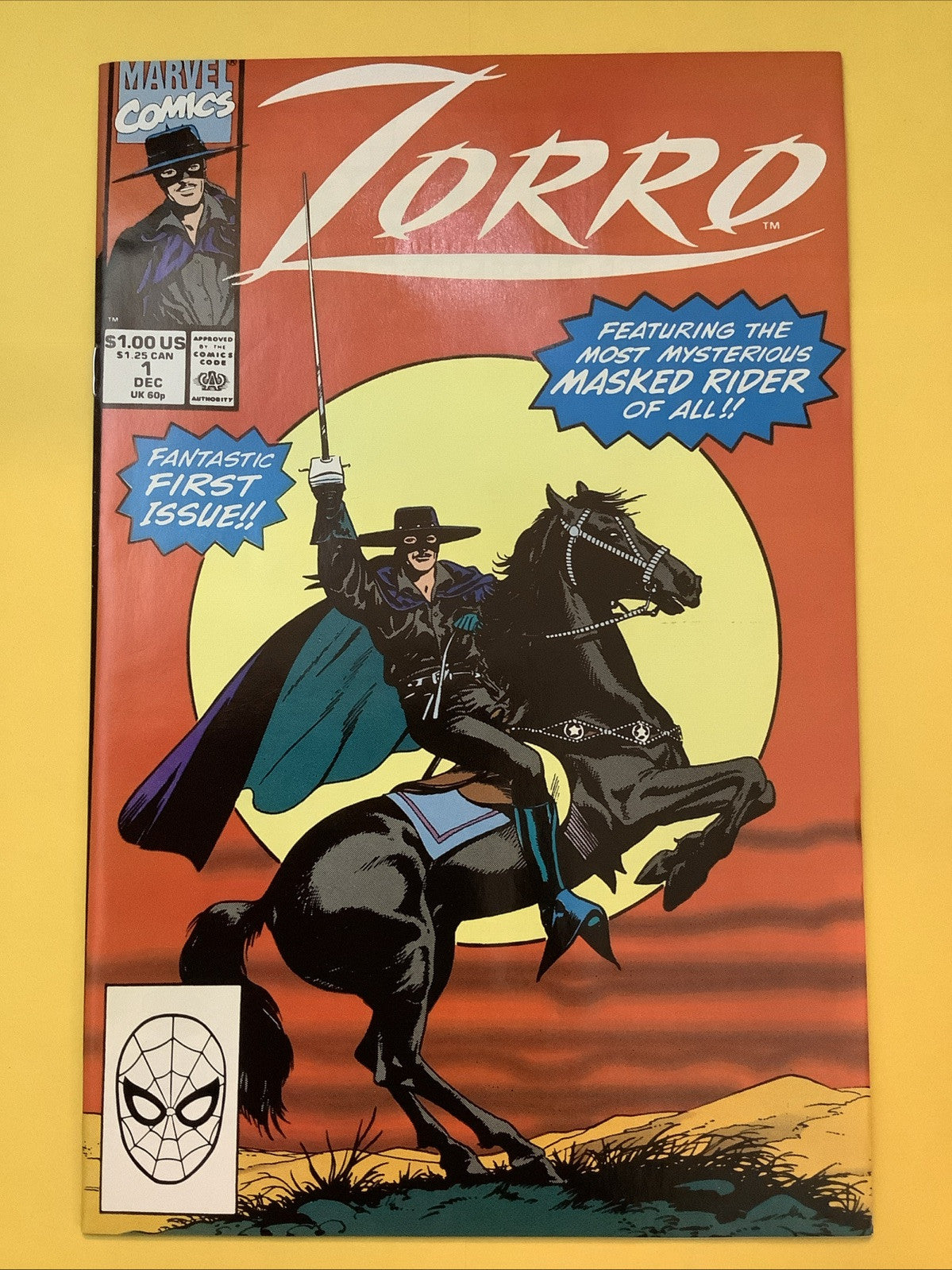 Zorro #1 (1990) Marvel Comics direct-edition cover featuring the masked rider on Tornado
