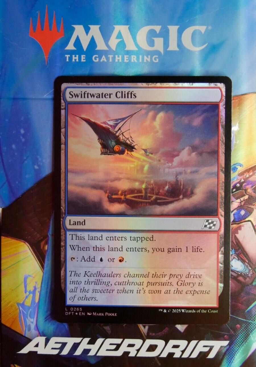Swiftwater Cliffs Foil DFT 265 MTG card. Foil dual land from Aetherdrift.