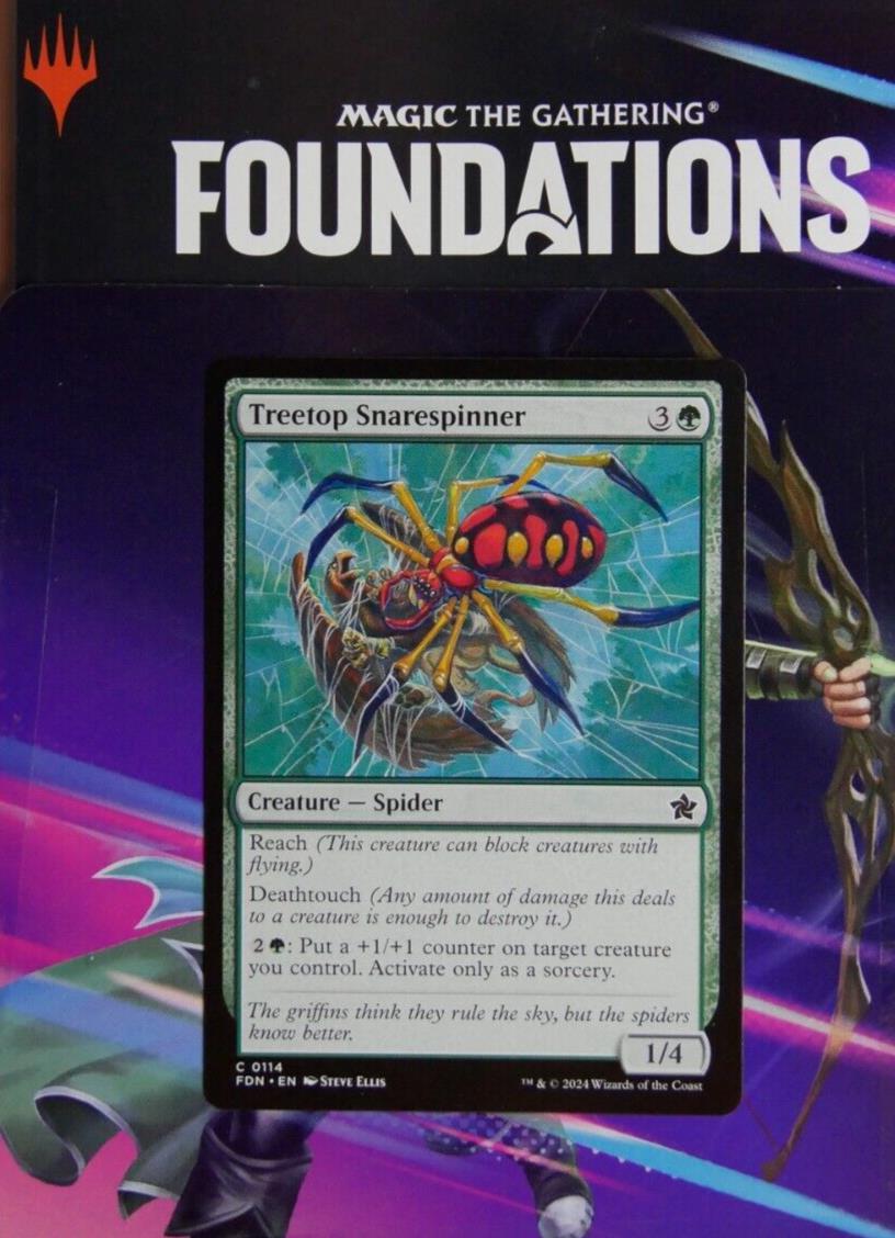 Treetop Snarespinner FDN 114 MTG Spider with reach, deathtouch, and +1/+1 counter support from Foundations. DM Vault Co.