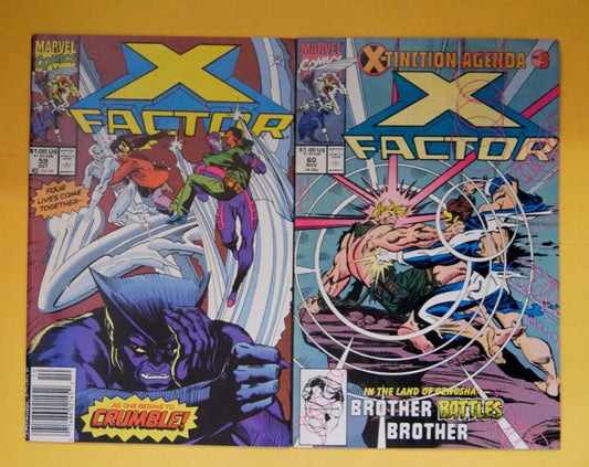 
X-Factor #59 and #60 1990 Marvel Comics X-Tinction Agenda two issue bundle featuring Archangel and Genosha storyline covers