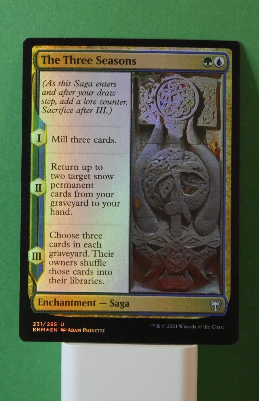 The Three Seasons foil Saga enchantment card from Kaldheim 231/285