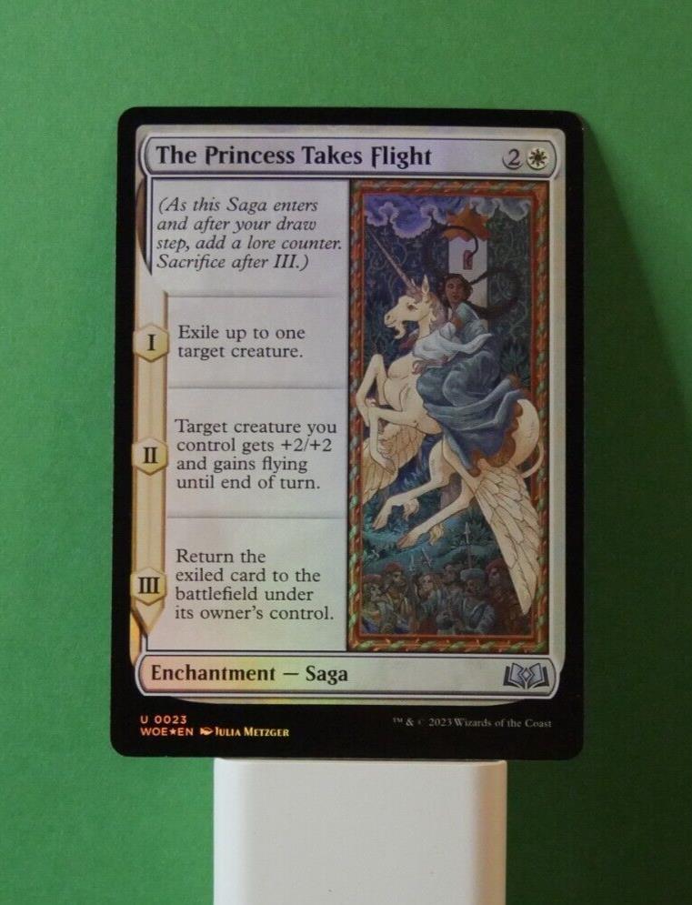 The Princess Takes Flight WOE 0023 foil Magic the Gathering Saga enchantment card from Wilds of Eldraine.