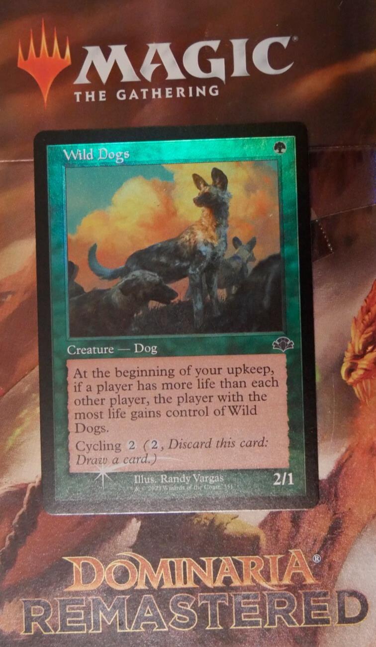 Wild Dogs MTG foil Dominaria Remastered cycling creature card green dog 2/1