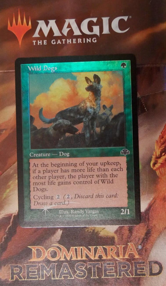 Wild Dogs MTG foil Dominaria Remastered cycling creature card green dog 2/1