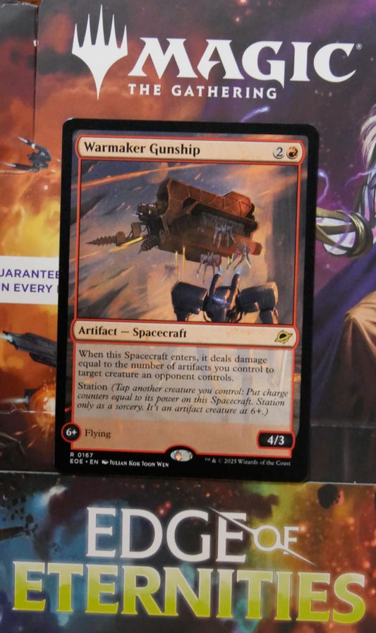 Warmaker Gunship BOE 167 Magic the Gathering artifact Spacecraft card from Edge of Eternities with Station mechanic.