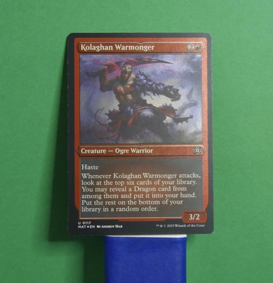 Kolaghan Warmonger MAT 0117 etched foil Magic the Gathering card, red Ogre Warrior with Dragon tribal attack ability.
