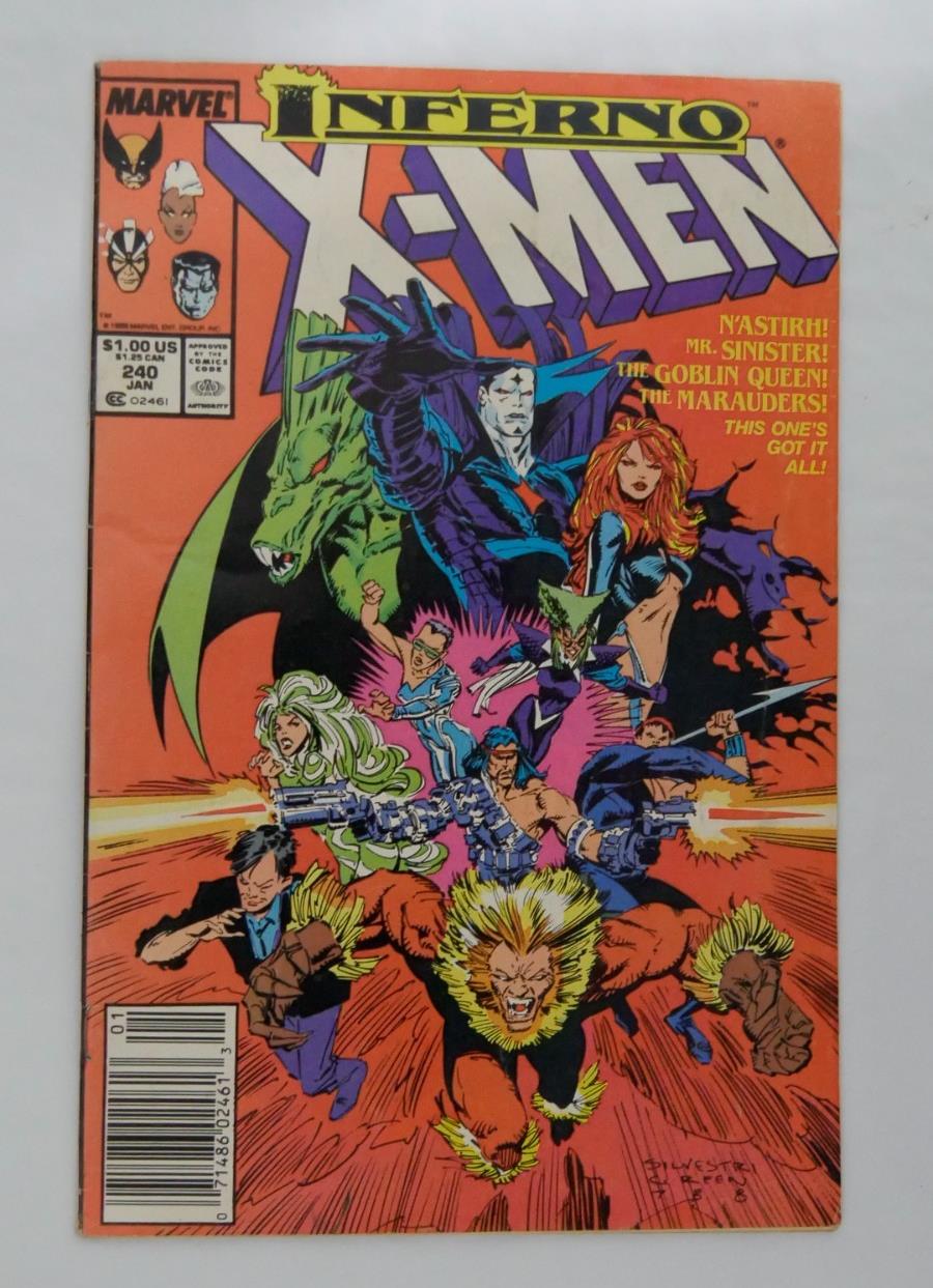 X-Men #240 comic book cover from Marvel Comics featuring the Inferno storyline.