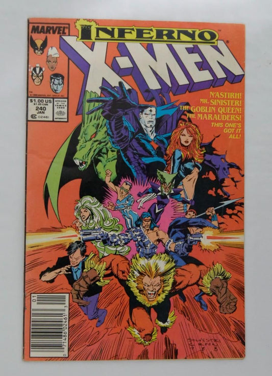 X-Men #240 comic book cover from Marvel Comics featuring the Inferno storyline.