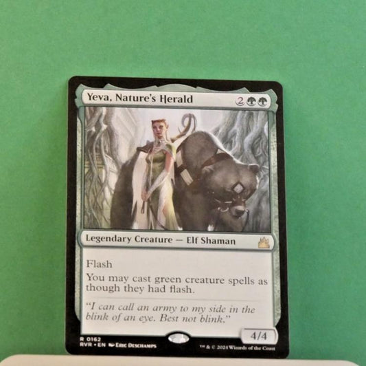 Yeva, Nature’s Herald Magic card from Ravnica Remastered, regular version.