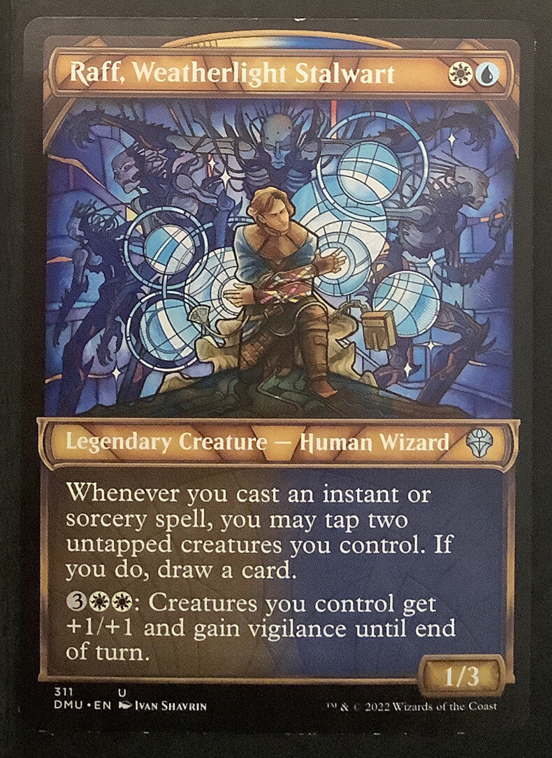 Raff, Weatherlight Stalwart showcase legendary Human Wizard MTG Dominaria United
