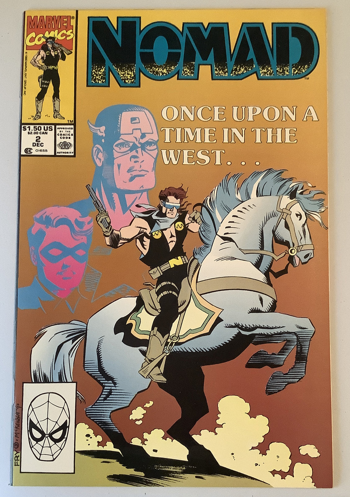 Cover of Nomad #2 Marvel Comics 1990 featuring Nomad riding a white horse in a western-themed action scene.