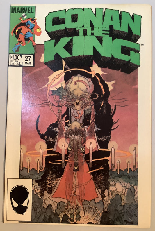 Cover of Conan the King #27 Marvel Comics featuring a dark ritualistic fantasy-horror scene in Stygia.