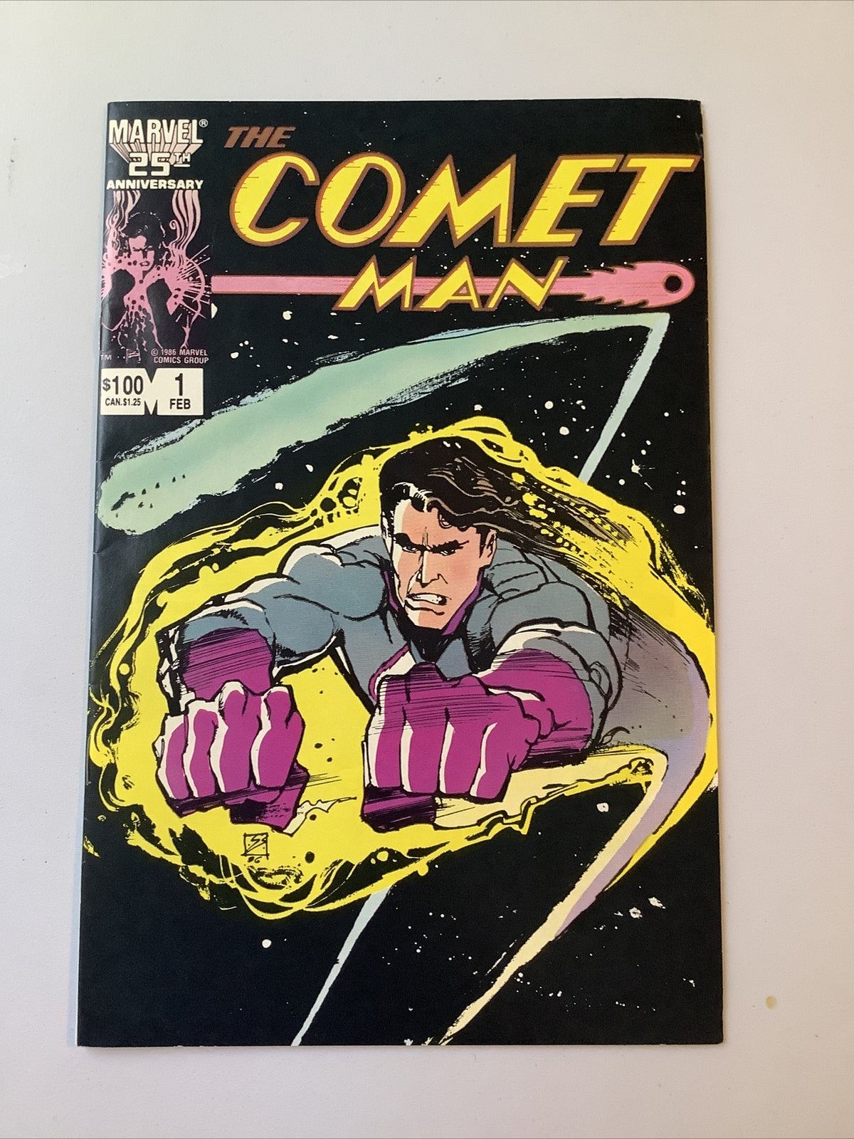 Cover of Comet Man #1 Marvel Comics 1987 featuring the debut appearance of the cosmic superhero flying through space.