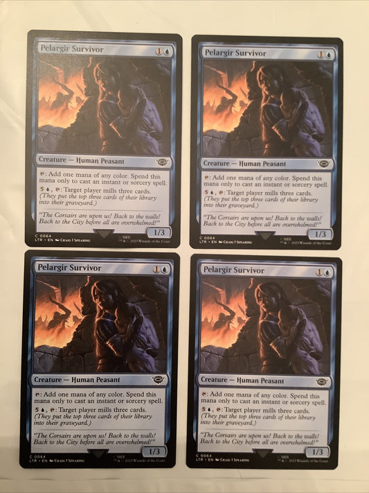 Four Pelargir Survivor creature cards from LTR, card number 64, common, blue
