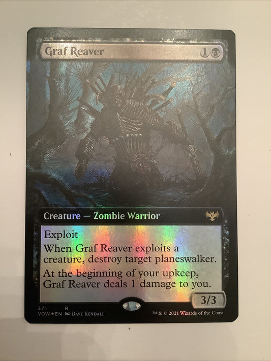 Graf Reaver VOW 371 Foil Extended Art MTG rare Zombie Warrior with Exploit sacrifice mechanic and planeswalker removal.