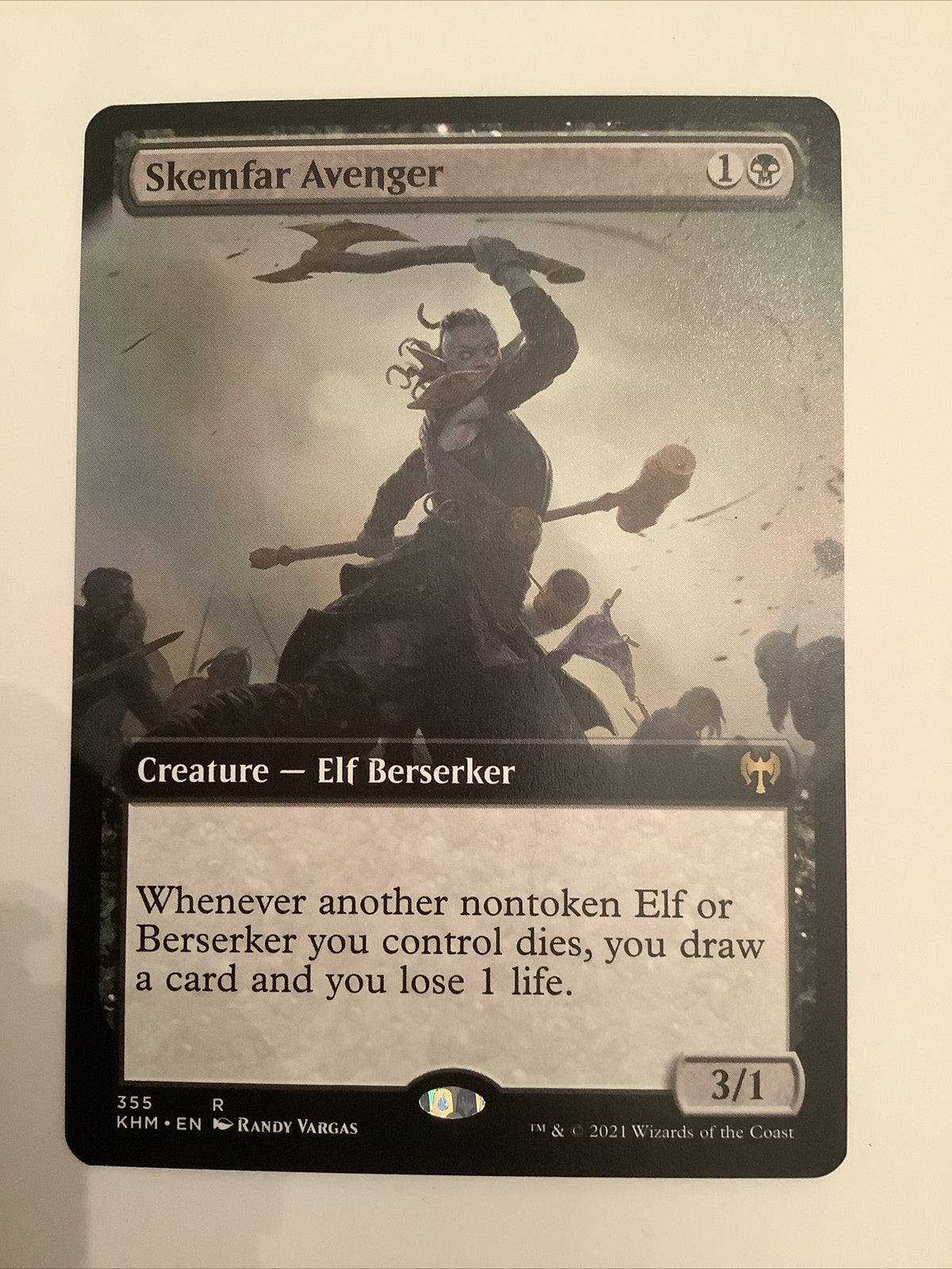 Skemfar Avenger Extended Art KHM 355 MTG Elf Berserker card from Kaldheim | DM Vault Co