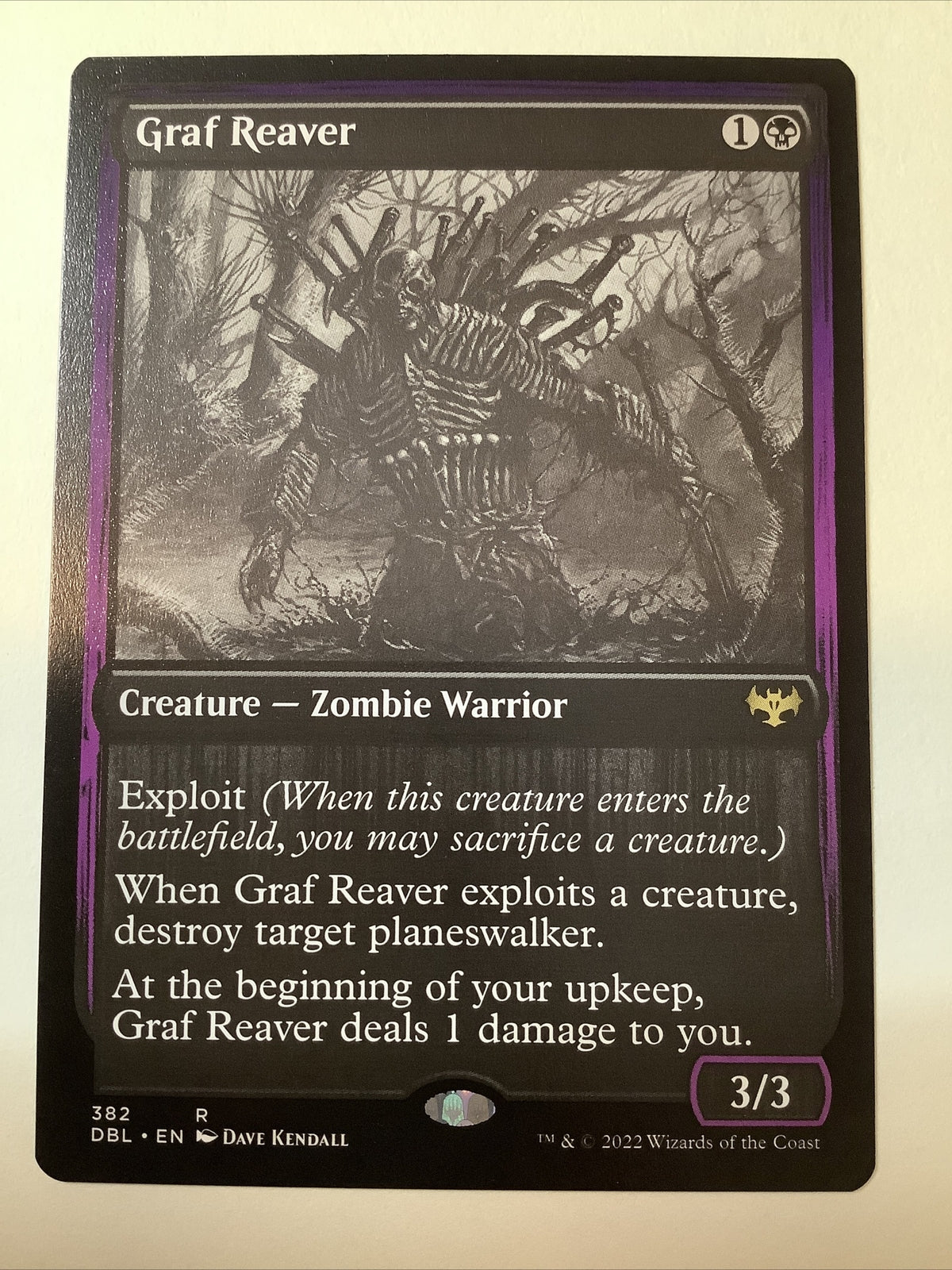 Graf Reaver DBL 382 MTG Double Feature grayscale rare Zombie Warrior with Exploit sacrifice mechanic and planeswalker removal.
