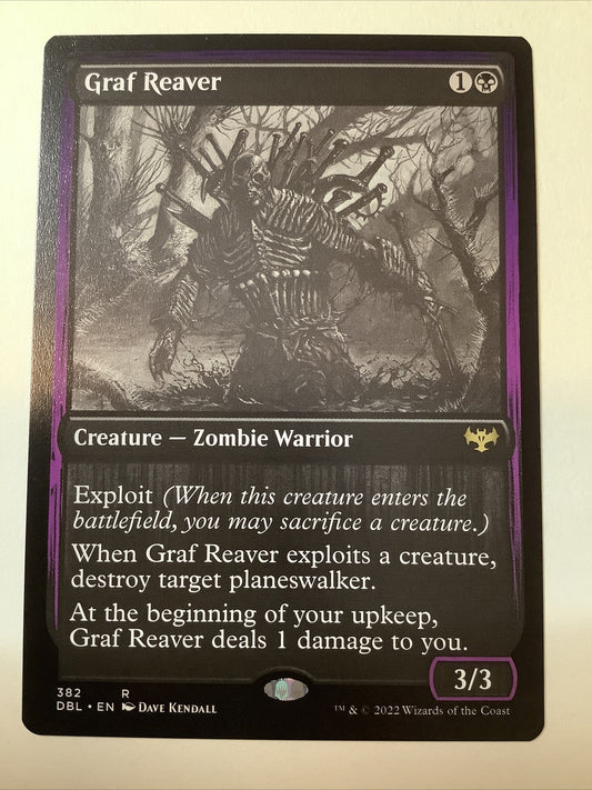 Graf Reaver DBL 382 MTG Double Feature grayscale rare Zombie Warrior with Exploit sacrifice mechanic and planeswalker removal.