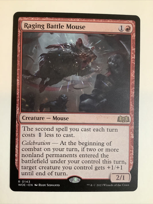 Raging Battle Mouse WOE 143 MTG Mouse creature card regular finish