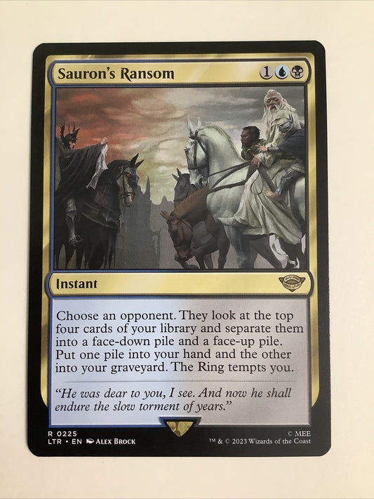 Sauron's Ransom instant card from LTR, card number 225, rare, blue-black
