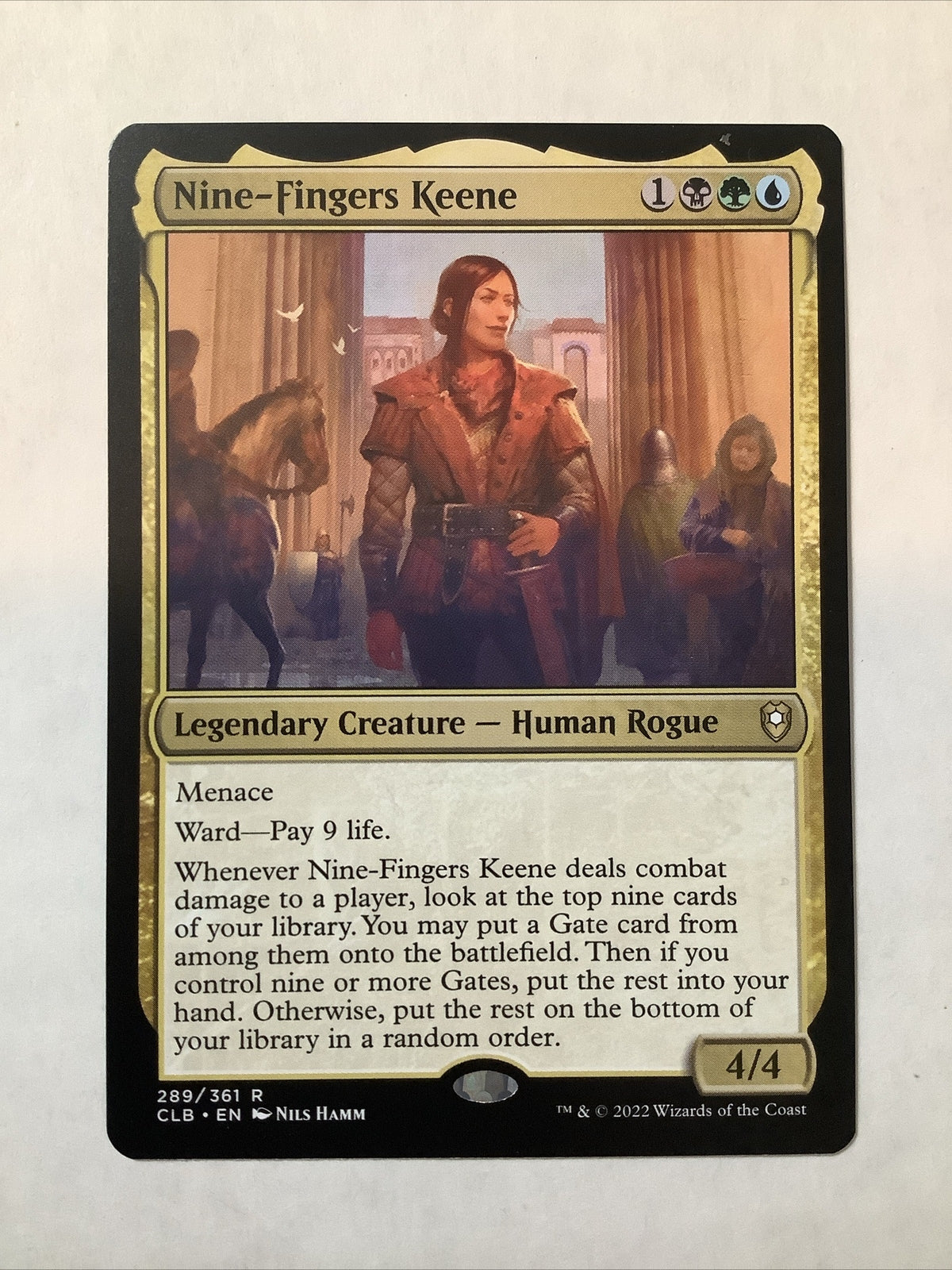 Nine-Fingers Keene CLB 289 Magic the Gathering legendary Human Rogue card from Commander Legends Battle for Baldur's Gate.
