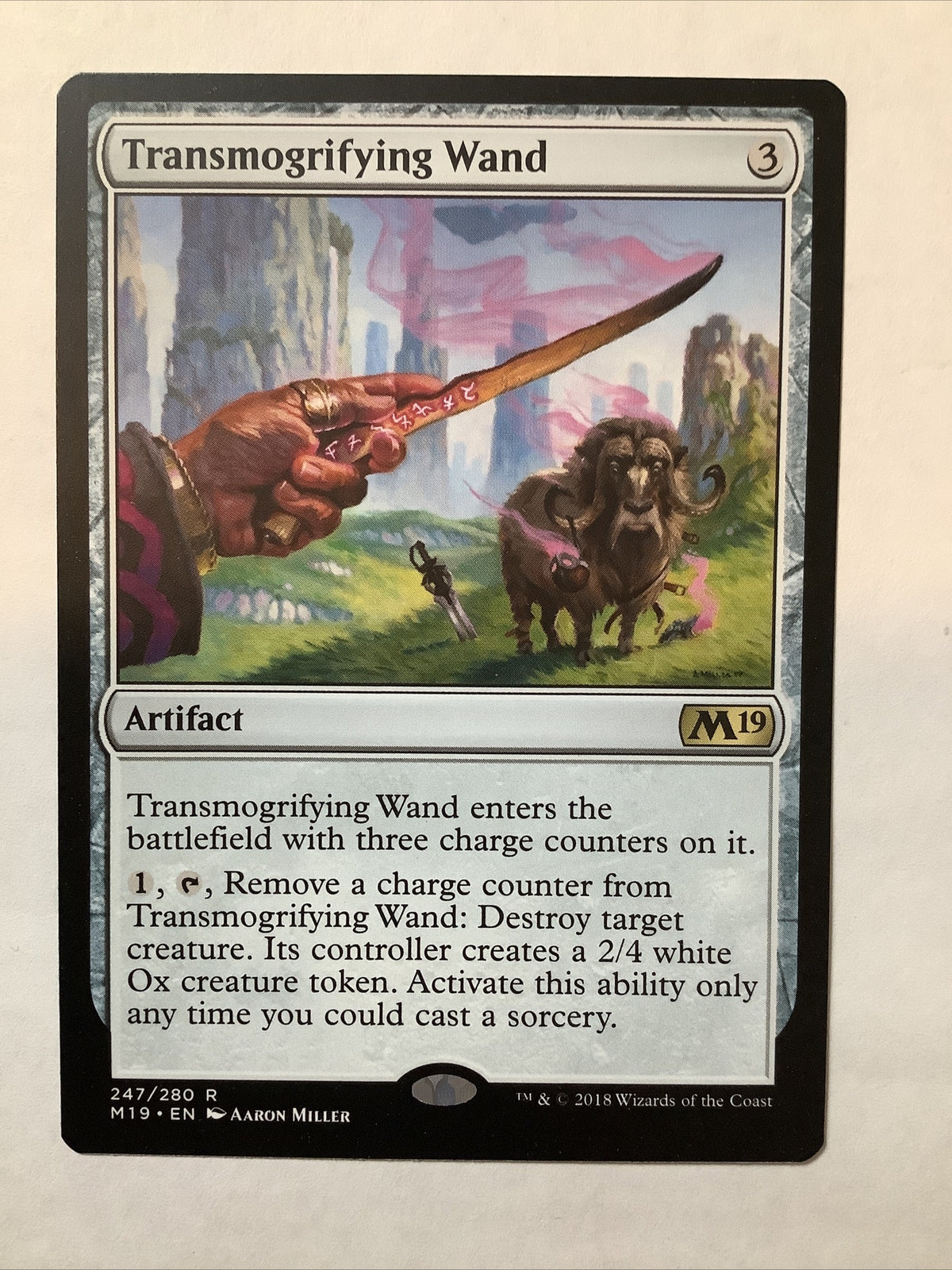 Transmogrifying Wand – Core Set 2019 rare Magic: The Gathering artifact card
