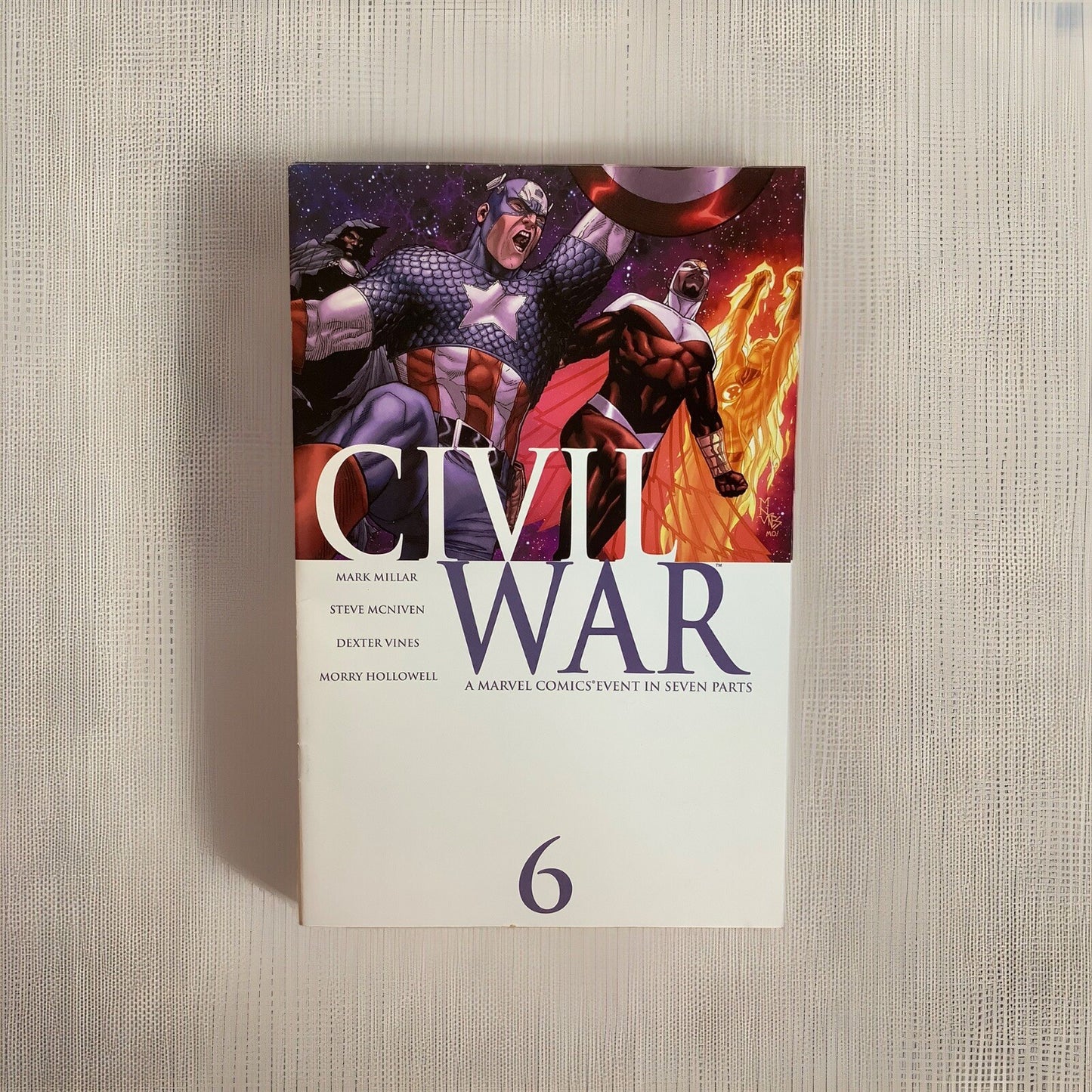 Cover of Civil War #6 Marvel Comics featuring Captain America and heroes during the Marvel Civil War event.