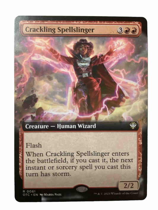 Crackling Spellslinger Extended Art Magic the Gathering red human wizard creature card