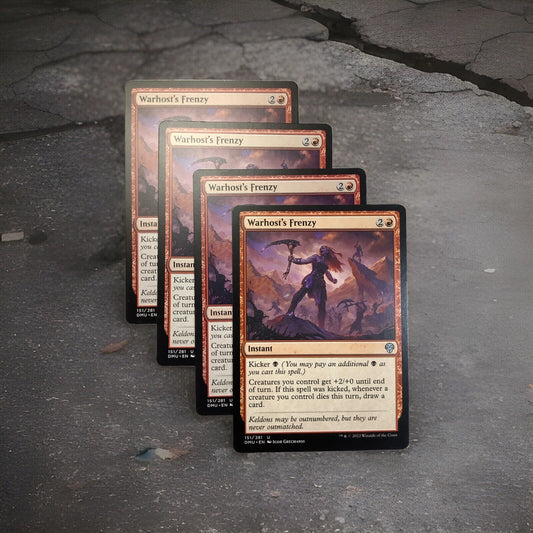 Four Warhost’s Frenzy MTG cards (DMU 151/281) Dominaria United uncommon instant
