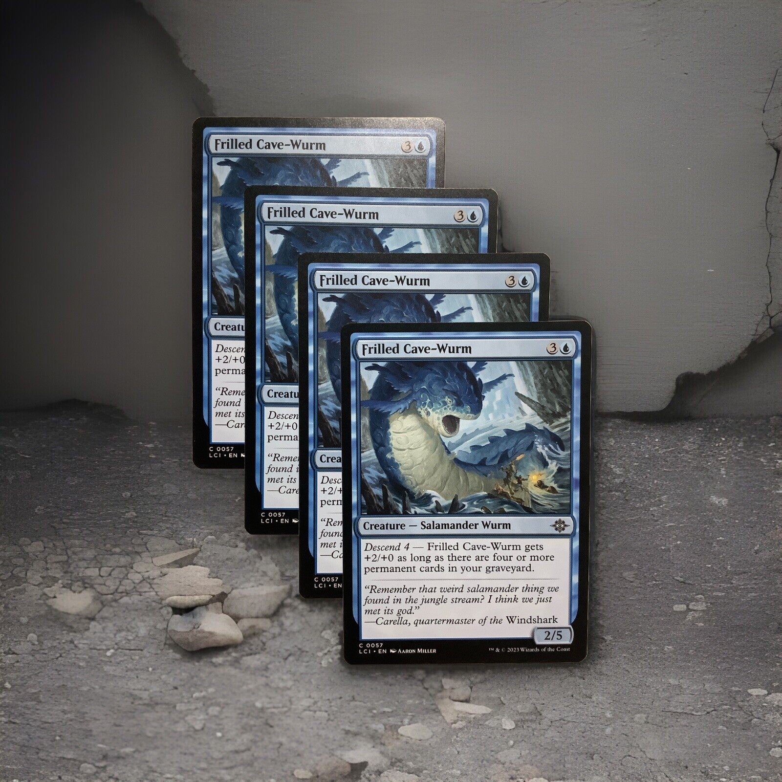 Frilled Cave-Wurm LCI 057 Magic the Gathering creature card playset of four.