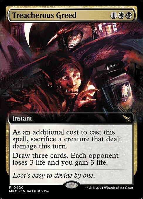 Treacherous Greed MTG Murders at Karlov Manor instant draw three life drain card