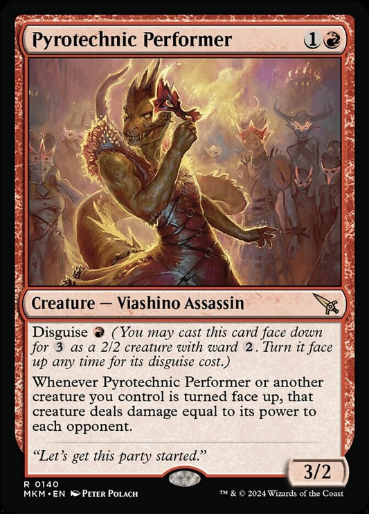 Foil Magic: The Gathering card Pyrotechnic Performer (MKM 0140), a red Creature — Viashino Assassin from Murders at Karlov Manor.
