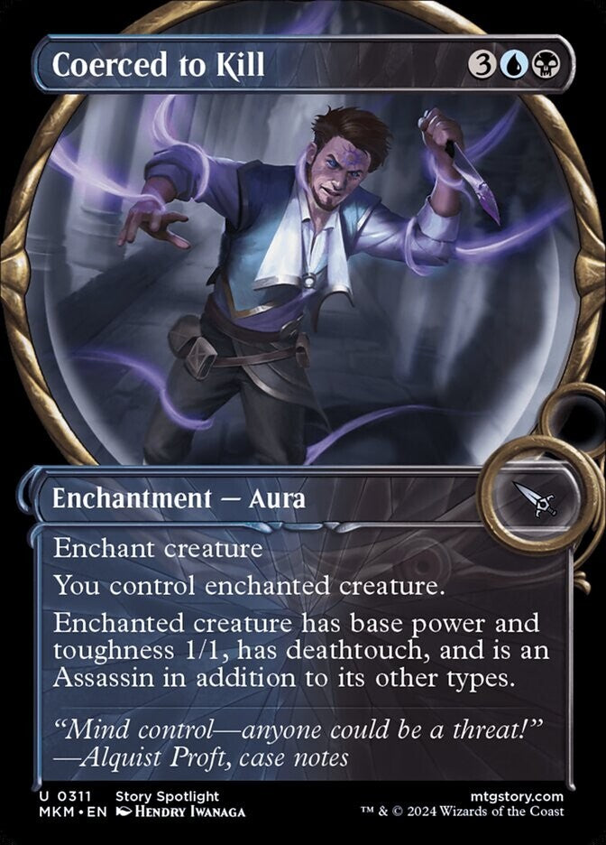 Coerced to Kill MKM 0311 showcase regular finish Magic the Gathering Aura enchantment card.