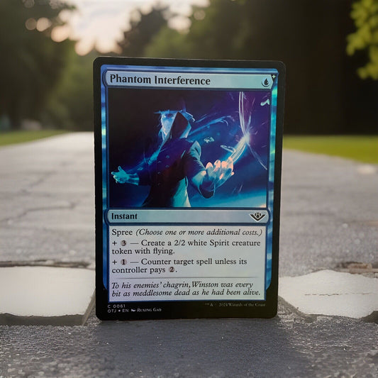 Magic the Gathering Phantom Interference foil instant card from Outlaws of Thunder Junction with blue spectral artwork