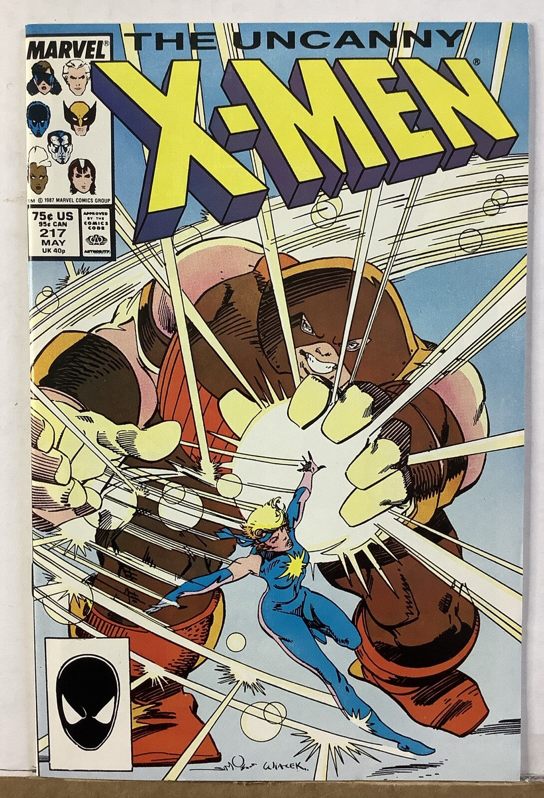 Uncanny X-Men #217 Direct Edition comic cover featuring Dazzler vs Juggernaut