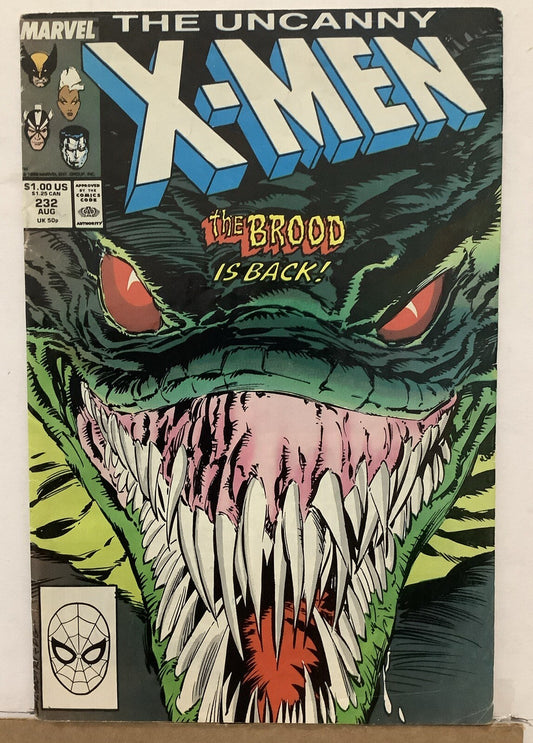 Uncanny X-Men #232 (1988) Direct Edition comic book from Marvel Comics featuring the return of the Brood.
