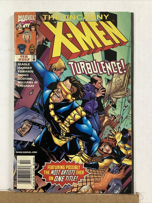 Uncanny X-Men #352 comic book cover from Marvel Comics featuring Cyclops and the X-Men.