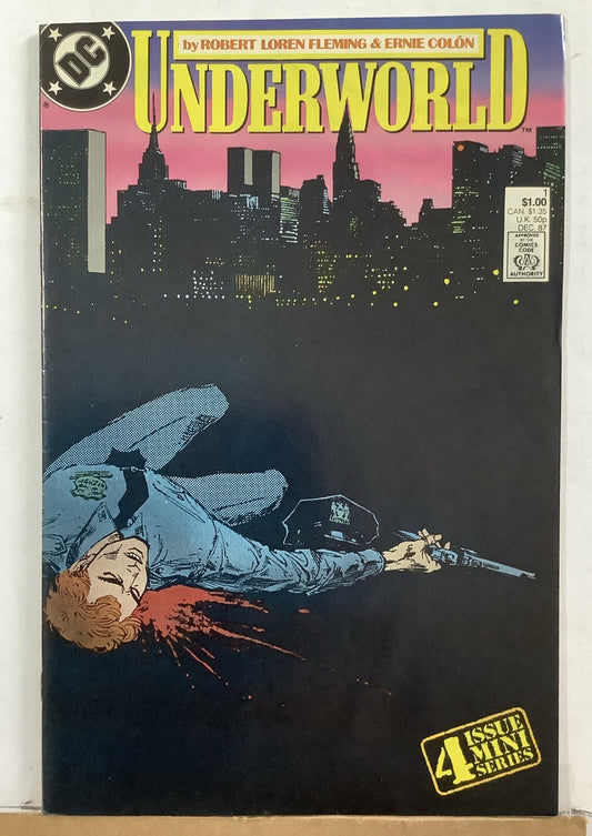 Underworld #1 comic book cover from DC Comics featuring a noir-style cityscape and crime scene imagery.