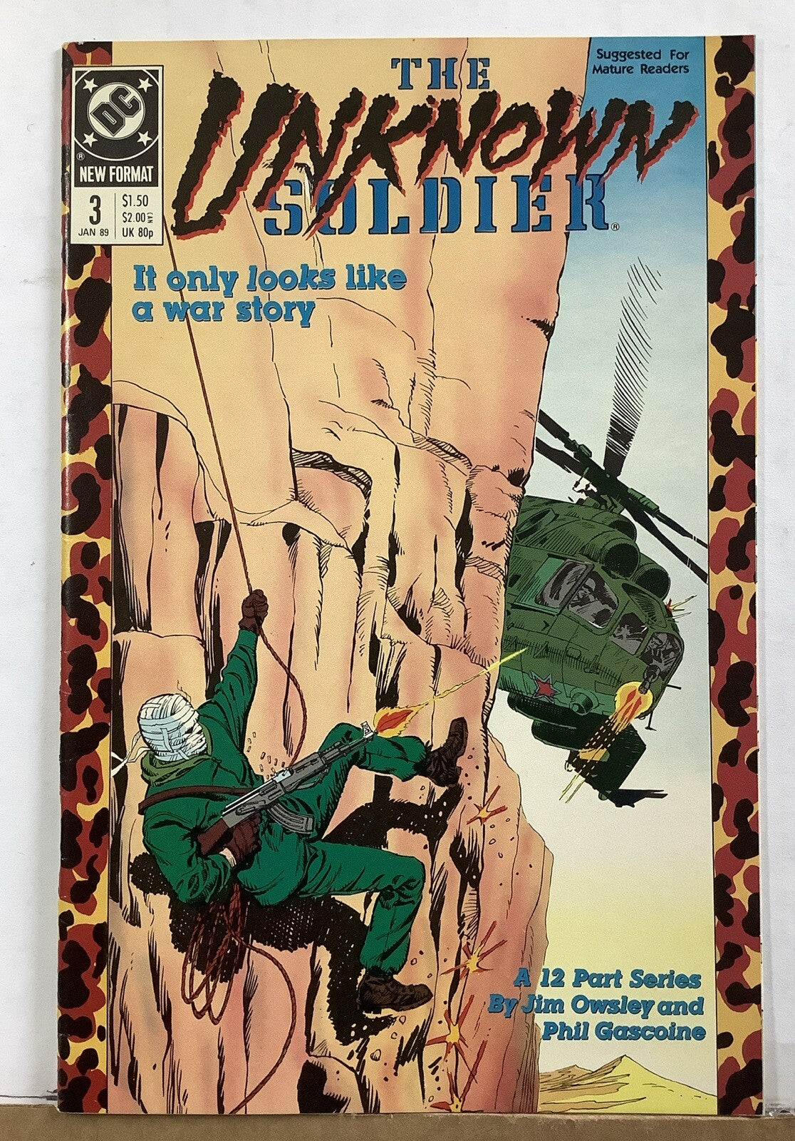 Unknown Soldier #3 comic book cover from DC Comics depicting a wartime action scene.