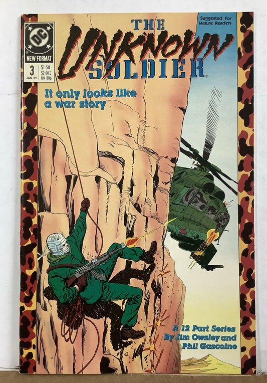Unknown Soldier #3 comic book cover from DC Comics depicting a wartime action scene.
