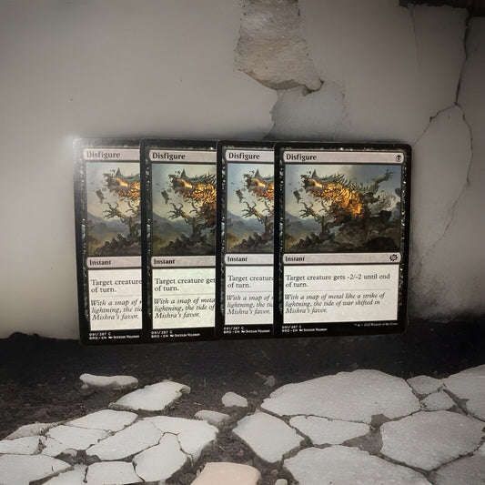 Four Disfigure instant cards from The Brothers’ War MTG set