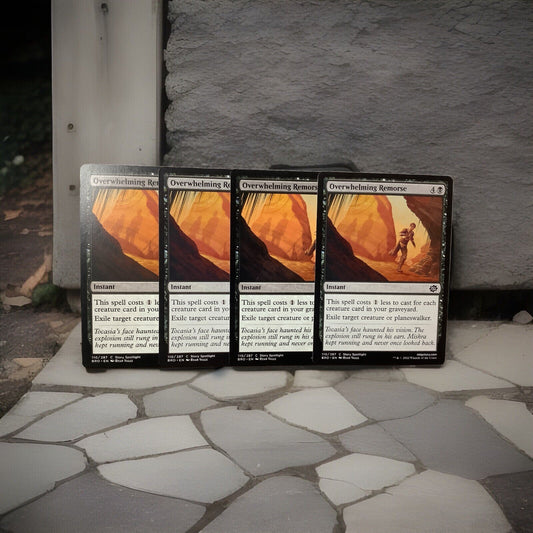 Four Overwhelming Remorse MTG cards from The Brothers’ War playset