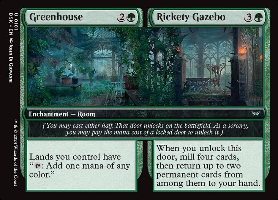 Greenhouse Rickety Gazebo Magic the Gathering Enchantment Room card from Duskmourn