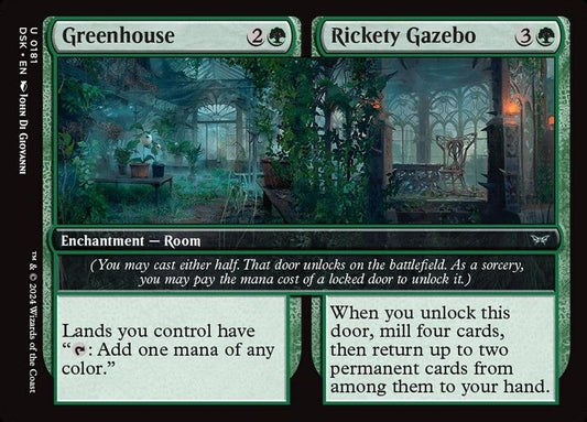 Greenhouse Rickety Gazebo Magic the Gathering Enchantment Room card from Duskmourn