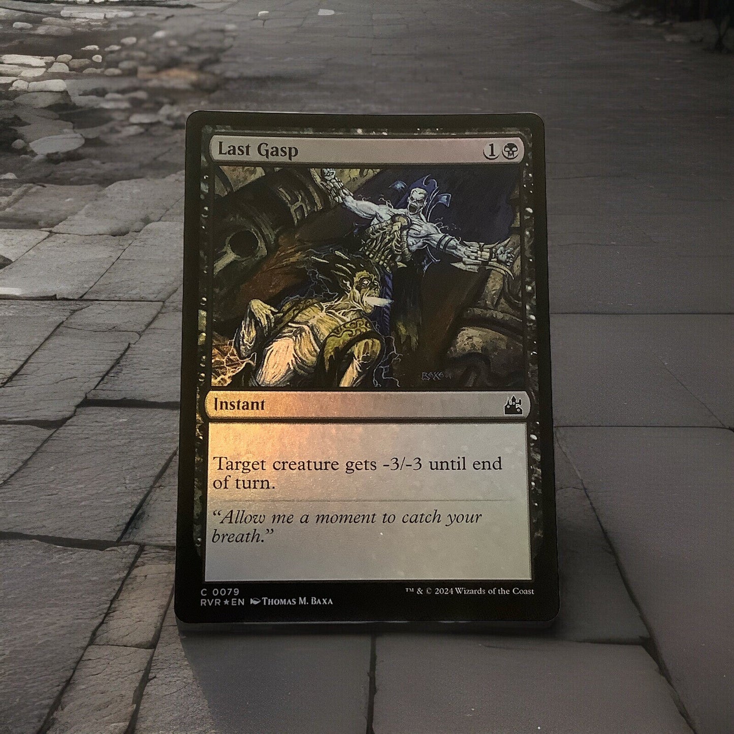 Last Gasp RVR 0079 foil Magic the Gathering instant card with -3/-3 removal effect.
