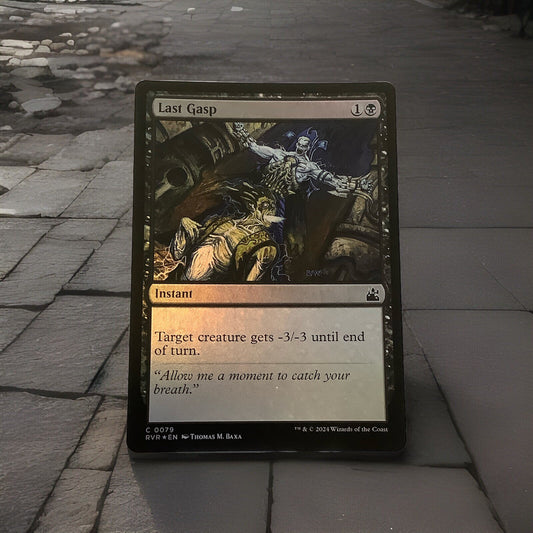Last Gasp RVR 0079 foil Magic the Gathering instant card with -3/-3 removal effect.