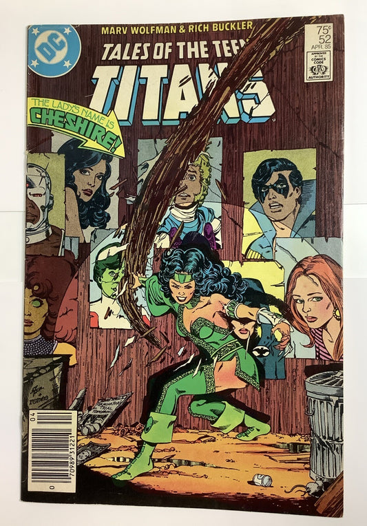 Tales of the Teen Titans #52 comic book cover with Cheshire (DC Comics 1985 Newsstand Edition)
