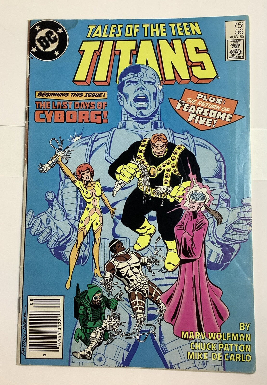 Tales of the Teen Titans #56 comic book cover with Cyborg and Fearsome Five (DC Comics 1985 Newsstand Edition)
