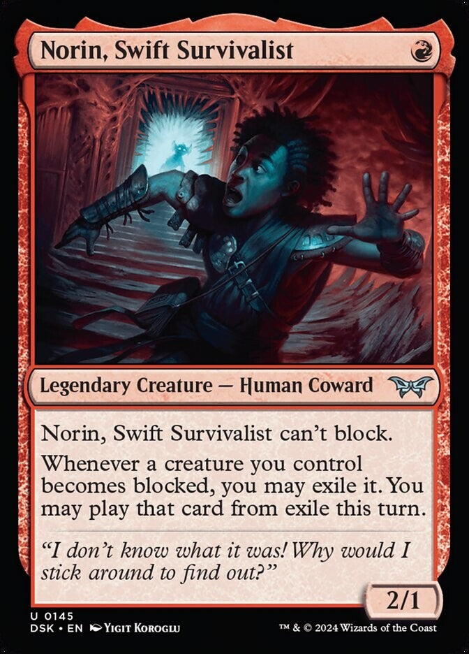Norin, Swift Survivalist #145 foil finish from Duskmourn: House of Horror.